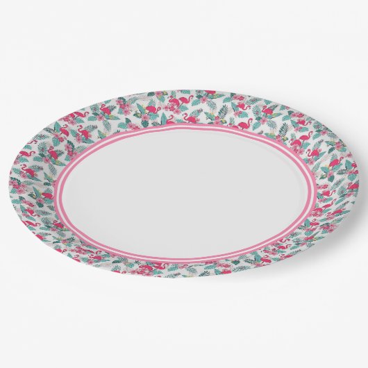 Pink Flamingo Flock Border Papieren Bordje (Gekanteld)