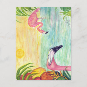 Pink Flamingo Florida Art Briefkaart