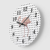 Pink Flamingo Florida Vogel schilderende Polka Dot Grote Klok (Hoek)