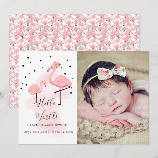 Pink Flamingo Geboorteaankondiging Aankondiging (Voorkant / Achterkant)