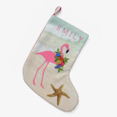 Pink Flamingo Girls Beach Kleine Kerstsok (Voorkant (Hangend))