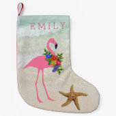 Pink Flamingo Girls Beach Kleine Kerstsok (Voorkant)