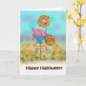 Pink Flamingo Happy Halloween Pumpkin Patch Farm C Kaart (Gele Bloem)