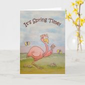 Pink Flamingo Happy Spring Paper Wenskaart Kaart (Gele Bloem)