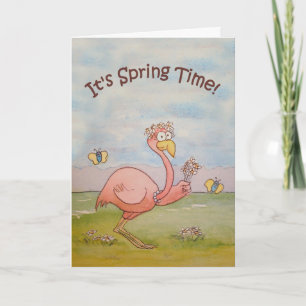 Pink Flamingo Happy Spring Paper Wenskaart Kaart