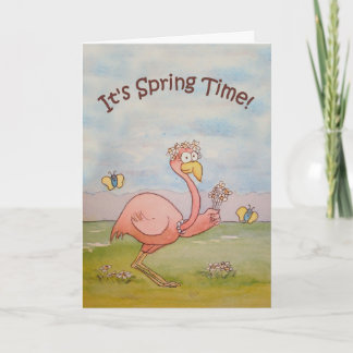 Pink Flamingo Happy Spring Paper Wenskaart Kaart