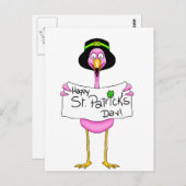 Pink Flamingo Happy St. Patrick's Day Briefkaart (Voorkant / Achterkant)