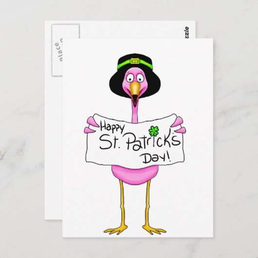 Pink Flamingo Happy St. Patrick's Day Briefkaart (Voorkant / Achterkant)