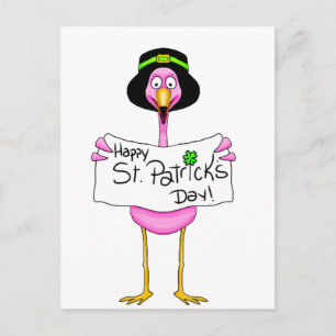 Pink Flamingo Happy St. Patrick's Day Briefkaart