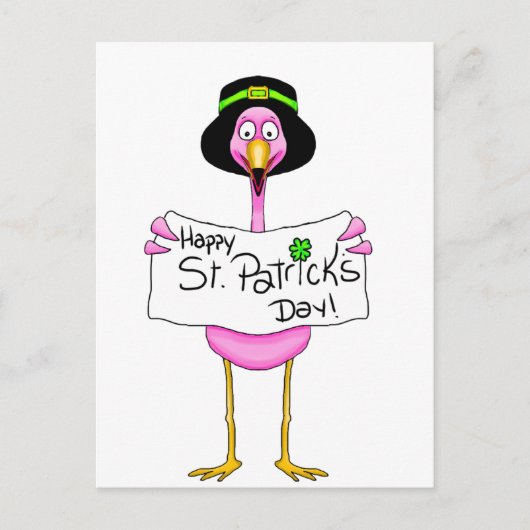 Pink Flamingo Happy St. Patrick's Day Briefkaart (Voorkant)