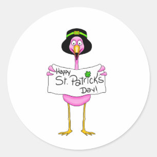 Pink Flamingo Happy St. Patrick's Day Ronde Sticker
