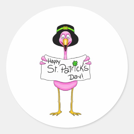 Pink Flamingo Happy St. Patrick's Day Ronde Sticker (Voorkant)