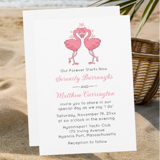 Pink Flamingo Hawaiian Tropical Beach Wedding Kaart