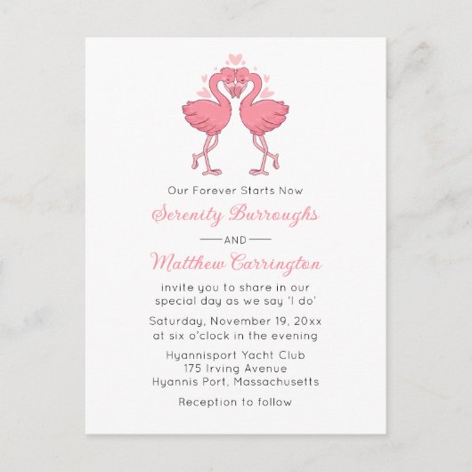 Pink Flamingo Hawaiian Tropical Beach Wedding Uitnodiging Briefkaart (Voorkant)