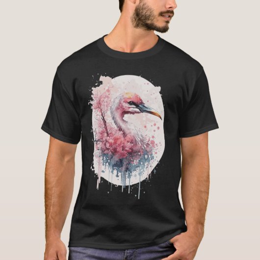 Pink Flamingo Japanese Cherry Blossom Sakura T-shirt (Voorkant)