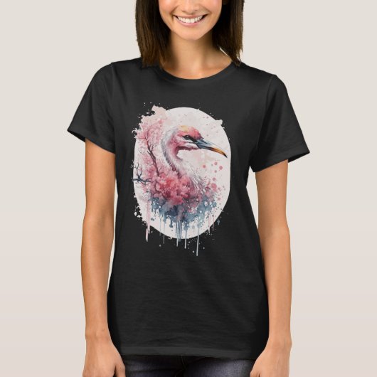 Pink Flamingo Japanese Cherry Blossom Sakura T-shirt (Voorkant)