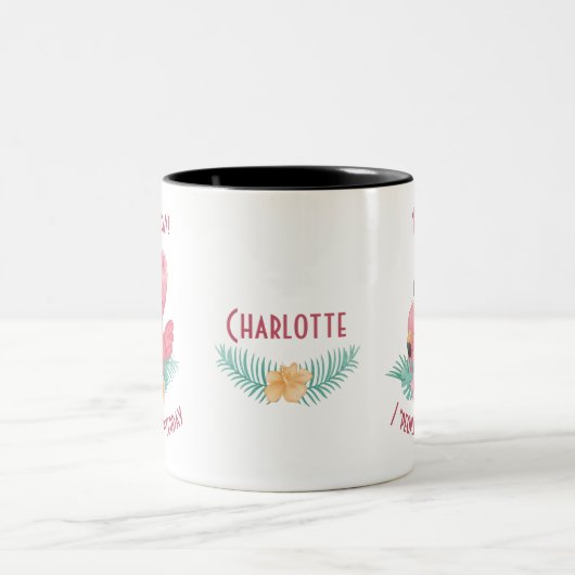 Pink Flamingo leugencitaat "gisteren vol" Tweekleurige Koffiemok (Center)