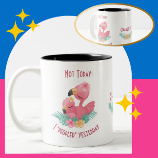 Pink Flamingo leugencitaat "gisteren vol" Tweekleurige Koffiemok