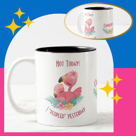 Pink Flamingo leugencitaat "gisteren vol" Tweekleurige Koffiemok