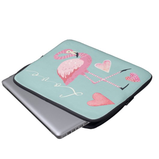 Pink Flamingo Love Electronics Bag Laptop Sleeve (Voorkant onderkant)