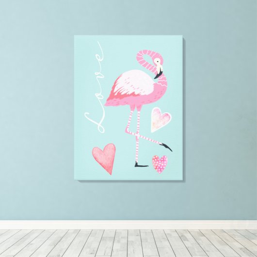 Pink Flamingo Love Stretched Canvas Print (Insitu (Houten vloer))
