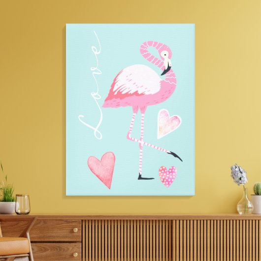 Pink Flamingo Love Stretched Canvas Print (Insitu (Woonkamer))