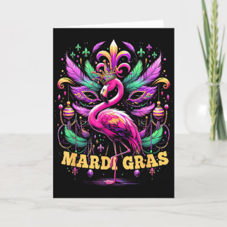 Pink Flamingo Mardi Gras Crown And Beads Mask Carn Kaart