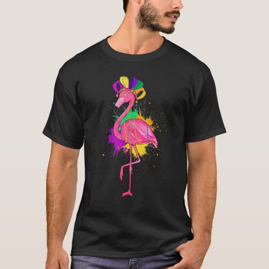 Pink Flamingo Mardi Gras Cute Animals Carnivals Fe T-shirt (Voorkant)