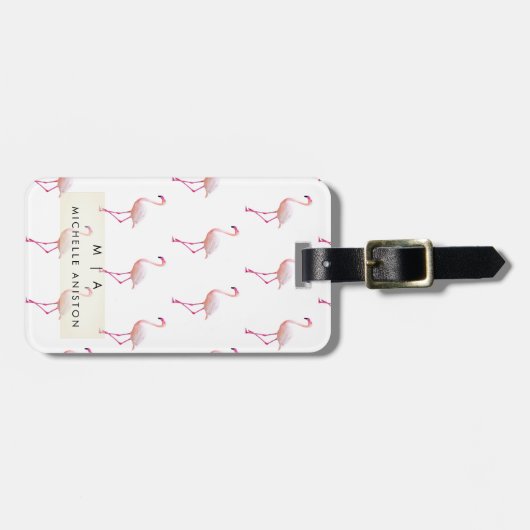Pink Flamingo | Monogram Aangepast Bagagelabel (Voorkant horizontaal)