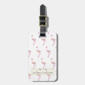 Pink Flamingo | Monogram Aangepast Bagagelabel (Voorkant verticaal)