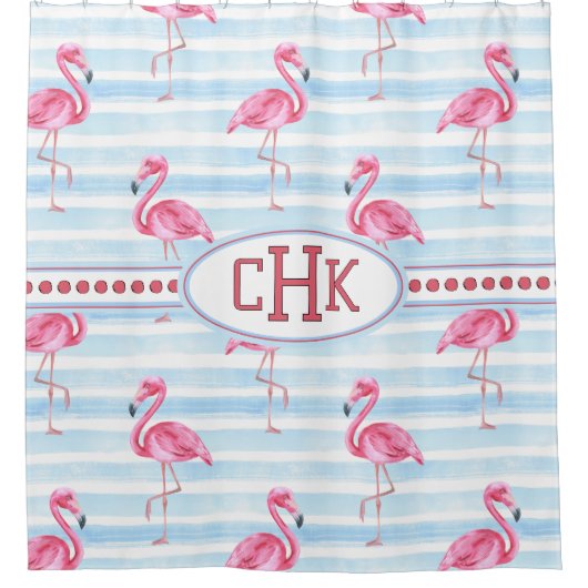 Pink Flamingo Monogram Douchegordijn (Voorkant)