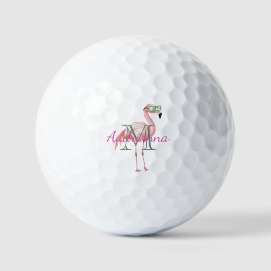 Pink Flamingo Monogram Name Golfballen (Voorkant)
