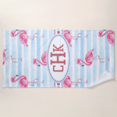 Pink Flamingo Monogram Strandlaken (Voorkant)