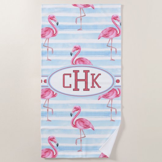 Pink Flamingo Monogram Strandlaken (Voorkant)