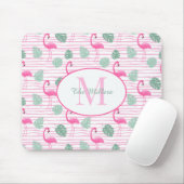 Pink Flamingo Oval Initial Monogram, Personalized Muismat (Met muis)