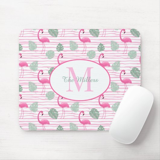 Pink Flamingo Oval Initial Monogram, Personalized Muismat (Met muis)
