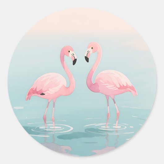 Pink Flamingo Pair Watercolor Serenity Ronde Sticker (Voorkant)