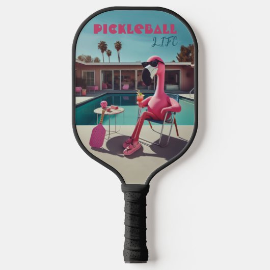 Pink Flamingo Palm Springs Pickleball Life Paddle (Voorkant)