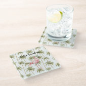 Pink Flamingo Palm Trees Glazen Onderzetter (Schuin)