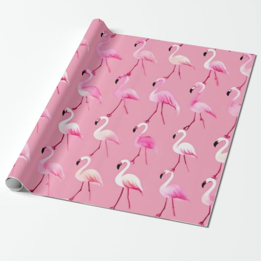 Pink Flamingo Paradise: Waterverf Patroon Cadeaupapier (Uitgerold)