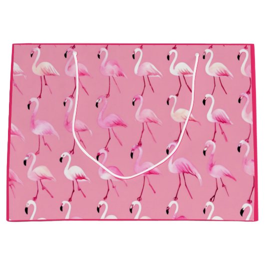 Pink Flamingo Paradise: Waterverf Patroon Groot Cadeauzakje (Voorkant)