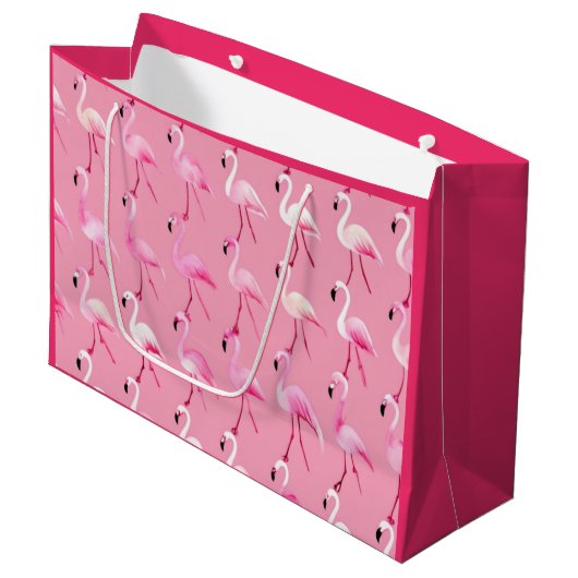 Pink Flamingo Paradise: Waterverf Patroon Groot Cadeauzakje (Voorkant Gekanteld)