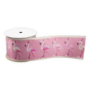 Pink Flamingo Paradise: Waterverf Patroon Satijnen Lint