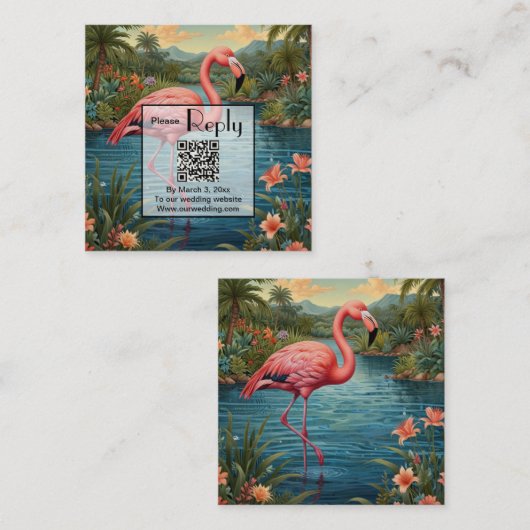 Pink Flamingo personaliseren QR-code Informatiekaartje (Voorkant / Achterkant)