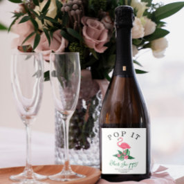 Pink Flamingo - Pop het! Als ze poppen! Sparkling Wijnetiket