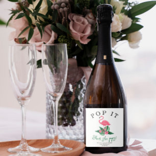 Pink Flamingo - Pop het! Als ze poppen! Sparkling Wijnetiket