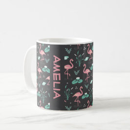 Pink Flamingo schattig grijs patroon naam Koffiemok