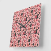 Pink flamingo seamless pattern flowers and leaves vierkante klok (Hoek)
