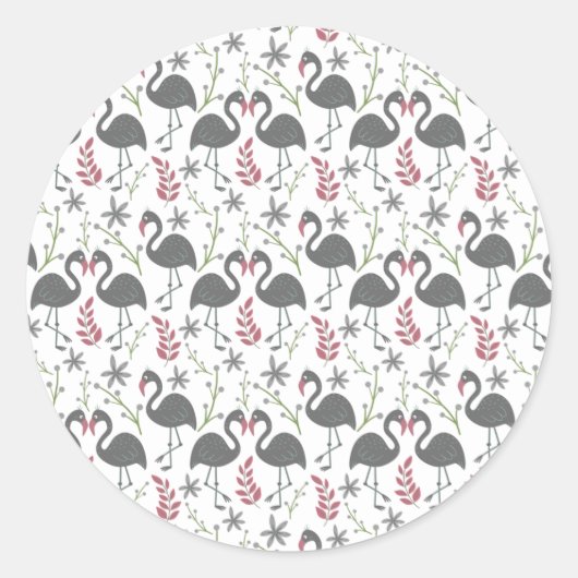 Pink flamingo seamless pattern flowers, leaves ronde sticker (Voorkant)