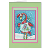 PINK FLAMINGO SNOWGLOBE, CHRISTMAS WENSKAART B (Voorkant)